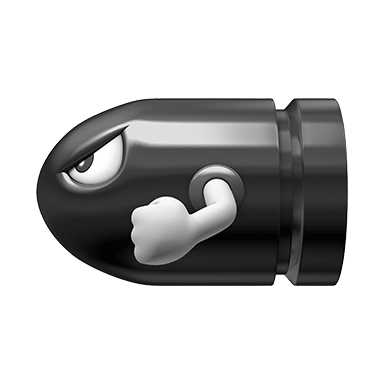 Bullet Bill item, Temporarily transforms you into a Bullet Bill, making you zoom automatically toward the finish line while knocking over any vehicle you make contact with.