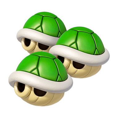 Triple Green Shells item, Three Green Shells that spin around your vehicle. 