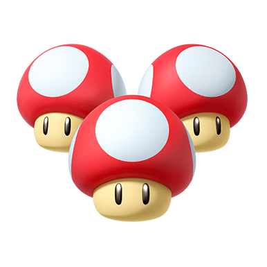 Triple Mushrooms item, Three Mushrooms that spin around your vehicle. Press [L] to use one of them for a brief speed boost. 